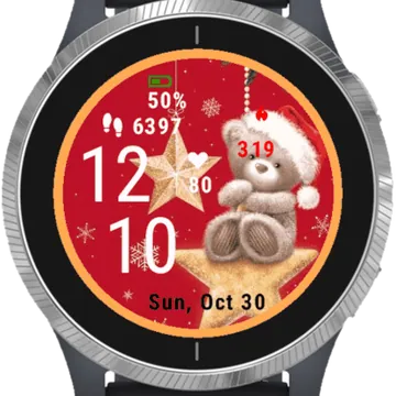 Happy Teddy Bear Snow Garmin watch face preview