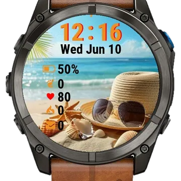 Hat Sunglasses Seashells Garmin watch face preview