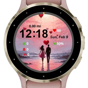 Heart Balloon Valentines Day Garmin watch face preview