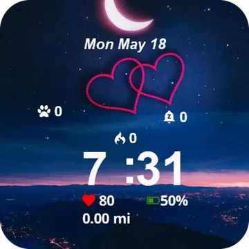 Heart Shaped Moon Garmin watch face preview