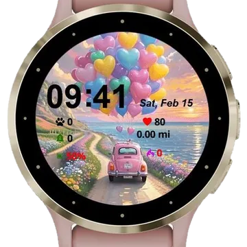Hearts Balloons Garmin watch face preview
