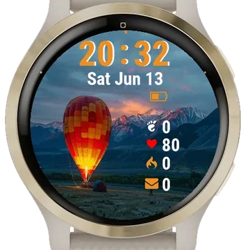 Hot Air Balloon Sky Mountains Garmin watch face preview