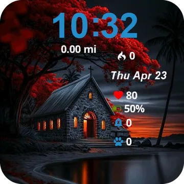 House Beach Red Tree Garmin watch face preview