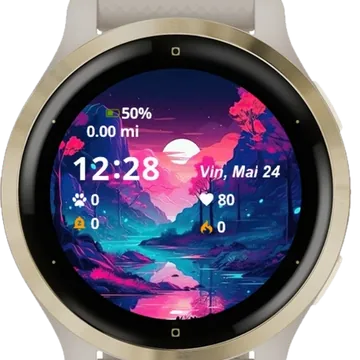 Illustration River With Pink Mountain Garmin watch face preview