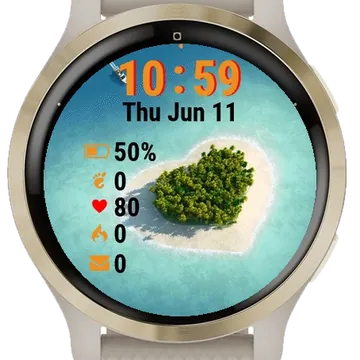 Island Heart Middle Ocean Garmin watch face preview