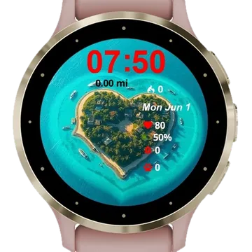 Island Shape Heart Garmin watch face preview