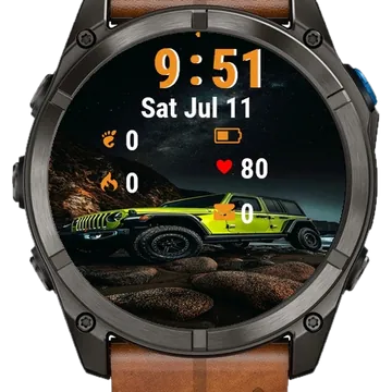 Jeep Parked Rocky Beach Night Garmin watch face preview