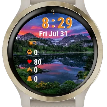 Lake Middle Grassy Field Mountains Garmin watch face preview
