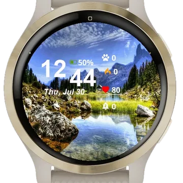 Lake Middle Mountain Rocks Grass Garmin watch face preview