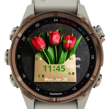 Letter with tulips Garmin watch face preview