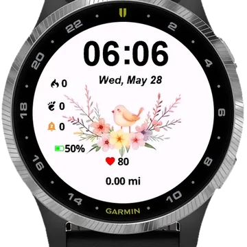 Little Bird and Blooms Garmin watch face preview