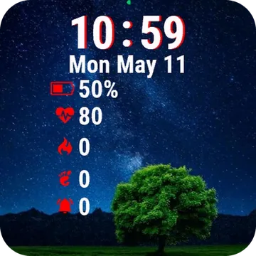Lone Tree Field Under Starry Sky Garmin watch face preview