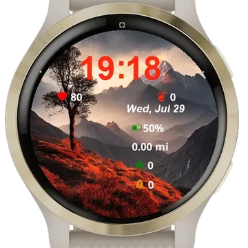 Lone Tree Grassy Hill Mountains Garmin watch face preview