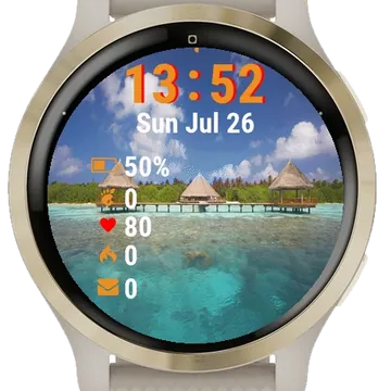 Lot Thatched Huts Water Ocean Garmin watch face preview