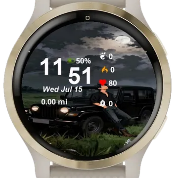 Man Sitting Jeep Grass Garmin watch face preview
