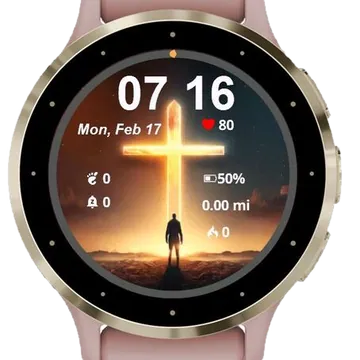 Man standing front cross with words Jesus Garmin watch face preview