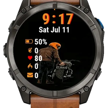 Man Standing Next Motorcycle Garmin watch face preview