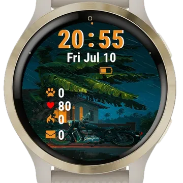 Motorcycle Parked Front House Under Garmin watch face preview