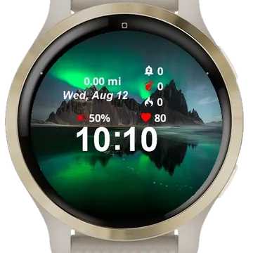 Mountain Green Lights Sky Garmin watch face preview