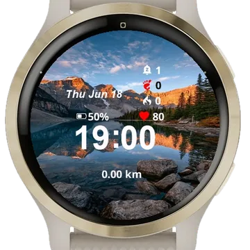 Mountain Lake Rocks Trees Garmin watch face preview