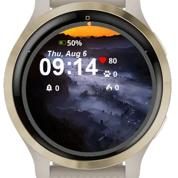 Mountains Covered Mist Sunset Garmin watch face preview