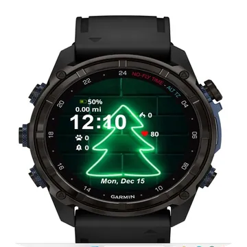 Neon Christmas Tree Brick Wall Garmin watch face preview