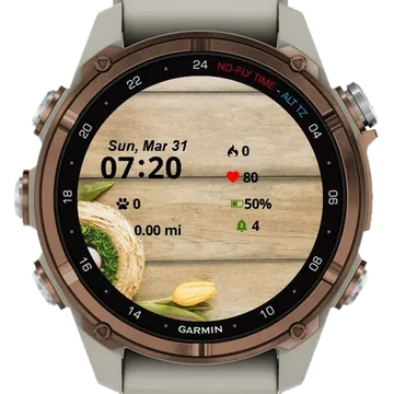 Nest with egg near tulips Garmin watch face preview