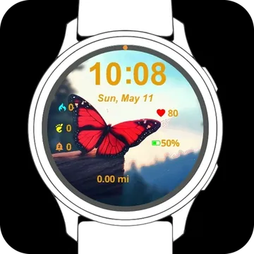 Orange Butterfly Garmin watch face preview