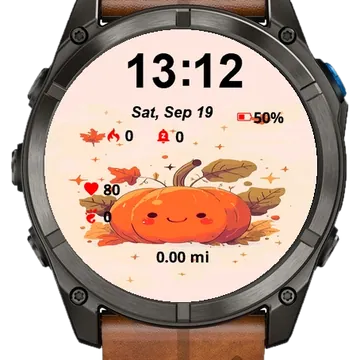 Orange Pumpkin Leaves Autumn Garmin watch face preview
