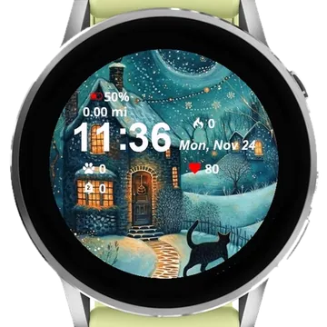 Painting Cat Front House Garmin watch face preview