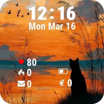 Painting Cat Sitting Hill Garmin watch face preview