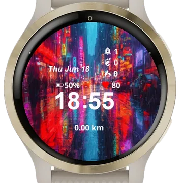 Painting City Street Night Garmin watch face preview