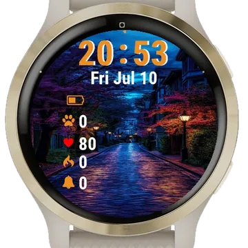 Painting Cobblestone Street Night Garmin watch face preview