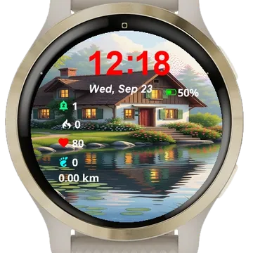 Painting House Flowers Rocks Water Garmin watch face preview