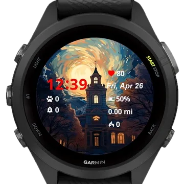 Painting house with moon sky Garmin watch face preview