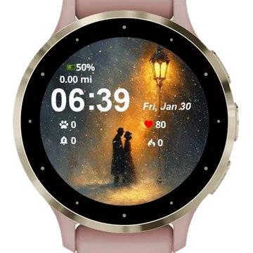 Painting Man Standing Snow Lamp Garmin watch face preview
