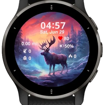 Painting Moose Standing Snowy Garmin watch face preview