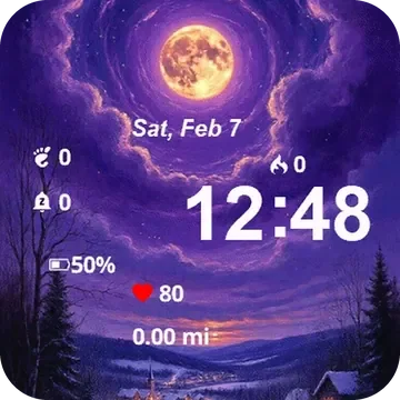 Painting Snowy Landscape Full Moon Garmin watch face preview