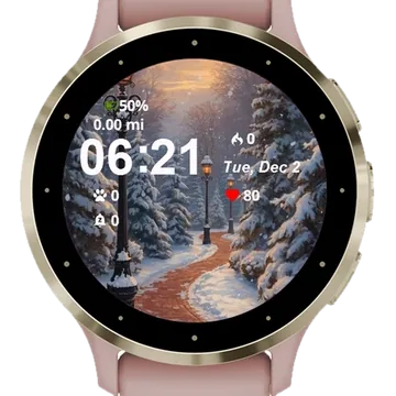 Painting Snowy Path Lamp Post Garmin watch face preview