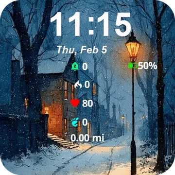Painting Snowy Street Lamp Garmin watch face preview