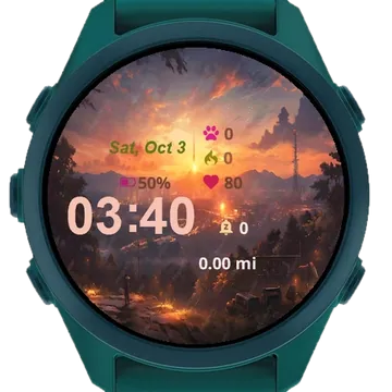 Painting Sun Setting Over City Garmin watch face preview