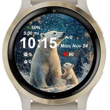 Painting Two Polar Bears Sitting Garmin watch face preview
