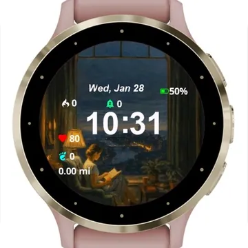 Painting Woman Reading Room Garmin watch face preview