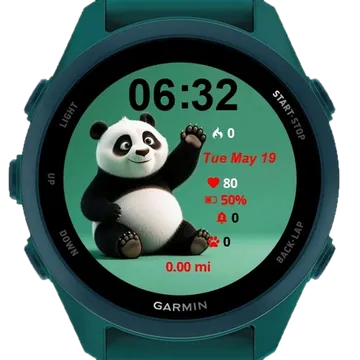 Panda Bear Green Surface Garmin watch face preview
