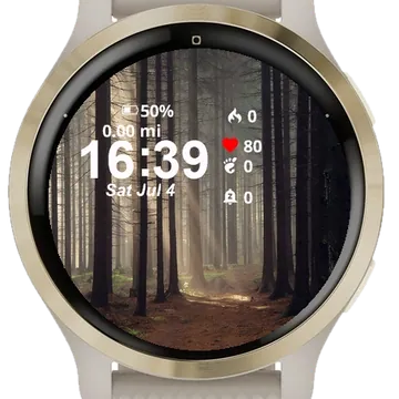 Path Through Forest Sunbeams Garmin watch face preview