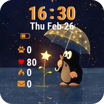 Penguin Holding Umbrella Rain Garmin watch face preview