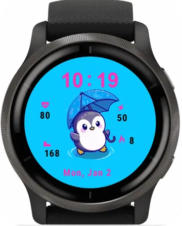 Penguin With Umbrella Garmin watch face preview
