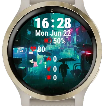 Person Walking Rain Garmin watch face preview