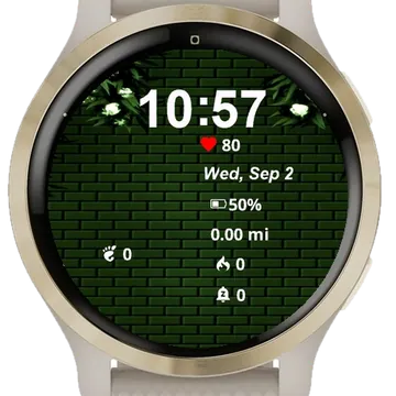 Picture Green Brick Wall Flowers Garmin watch face preview