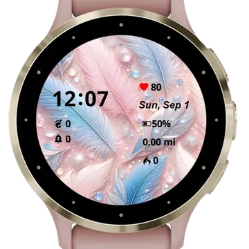 Pink and Blue Feather Garmin watch face preview